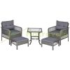 Rattan garden furniture set of 5 polyarttan armchairs with footrest, gray