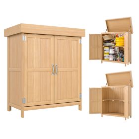   Kerti fészer 74x43x88 cm időjárásálló szerszámos kamra dupla ajtós kerti ház natúr fa szerszámos szekrény 