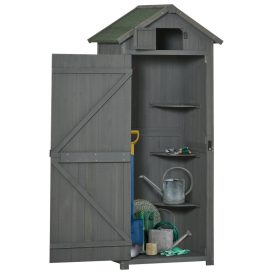   Kerti fészer 77x54,2x179 cm időjárásálló szerszámoskamra ajtós kerti ház polcos szerszámosszekrény szürke-zöld