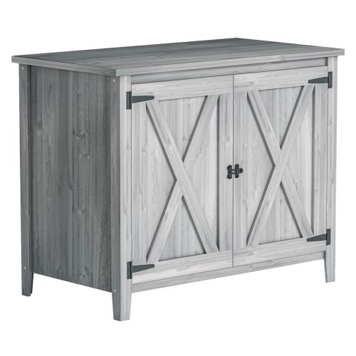 Fa kerti tárolószekrény dupla ajtóval rusztikus kerti szerszámos szekrény világos szürke
