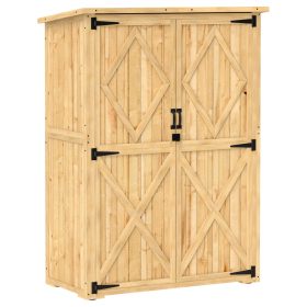   Fa kerti szerszámos ház időjárásálló kerti tároló dupla ajtóval bitutemenes tető lucfenyő világosbarna
