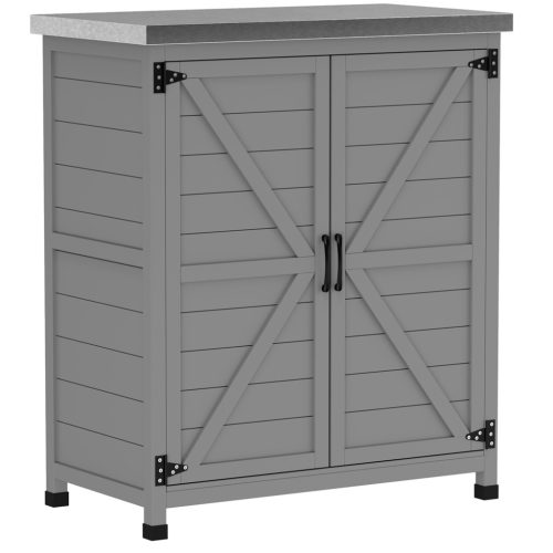 Kerti tárolószekrény munkafelülettel 79x43x92 cm kültéri szerszámos szekrény szürke