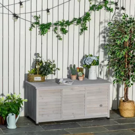  Kerti tároló láda 127x56x60 cm időjárásálló kerti párnatartó box lucfenyő szürke 