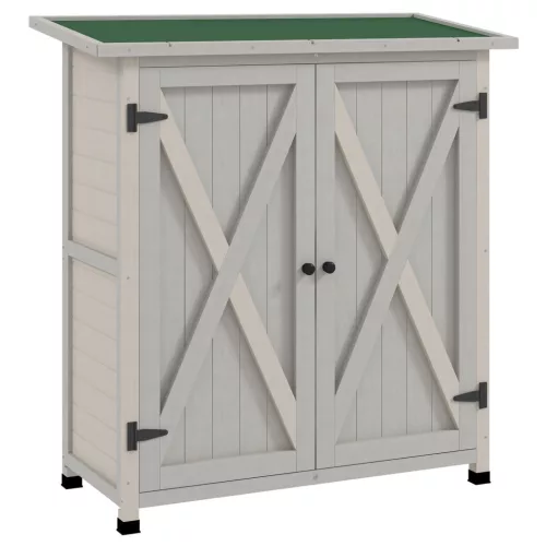 Fa kerti szerszámos szekrény bitumenes tetővel 110x55x117 cm kültéri kerti tárolószekrény világosszürke