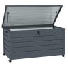 Kerti tároló láda 311L 120x62x65 cm nagyméretű kerekes kerti párnatartó box sötétszürke
