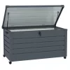 Kerti tároló láda 311L 100x62x65 cm nagyméretű kerekes kerti párnatartó box sötétszürke