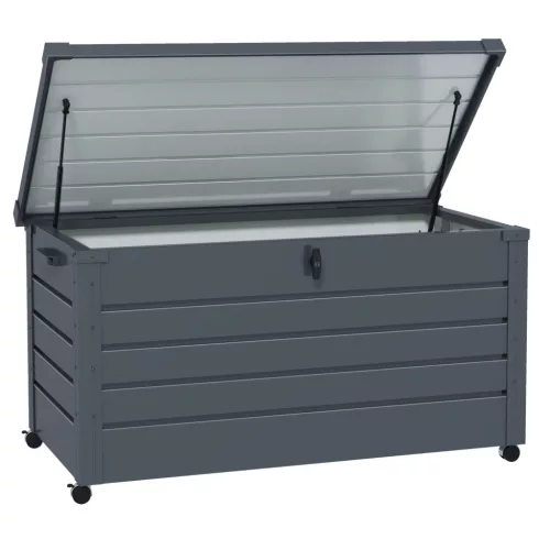 Kerti tároló láda 311L 100x62x65 cm nagyméretű kerekes kerti párnatartó box sötétszürke