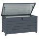Kerti tároló láda 311L 120x62x65 cm nagyméretű kerekes kerti párnatartó box sötétszürke