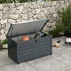 Kerti tároló láda 311L 100x62x65 cm nagyméretű kerekes kerti párnatartó box sötétszürke