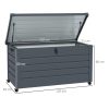 Kerti tároló láda 311L 120x62x65 cm nagyméretű kerekes kerti párnatartó box sötétszürke