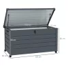 Kerti tároló láda 311L 100x62x65 cm nagyméretű kerekes kerti párnatartó box sötétszürke