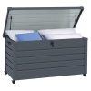 Kerti tároló láda 311L 120x62x65 cm nagyméretű kerekes kerti párnatartó box sötétszürke