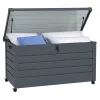 Kerti tároló láda 311L 100x62x65 cm nagyméretű kerekes kerti párnatartó box sötétszürke