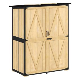  Fa és acél kerti szerszámos szekrény időjárásálló kerti tároló dupla ajtóval
