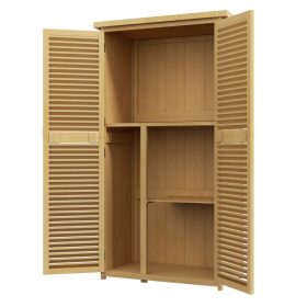   Fa kerti tárolószekrény zárható ajtóval 87x46,5x160 cm magas kerti szerszámos szekrény fenyőfa 