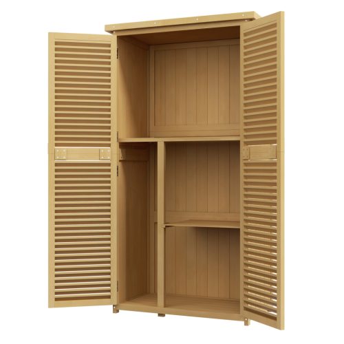 Fa kerti tárolószekrény zárható ajtóval 87x46,5x160 cm magas kerti szerszámos szekrény fenyőfa 