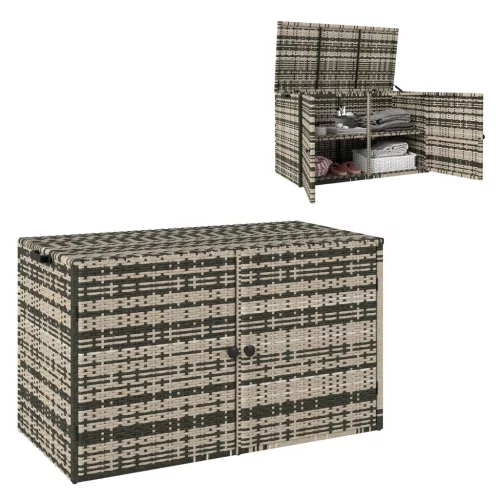 Rattan kerti tárolóláda 350L  két szintes kültéri tároló gázrugóval 118x57x69 cm szürke