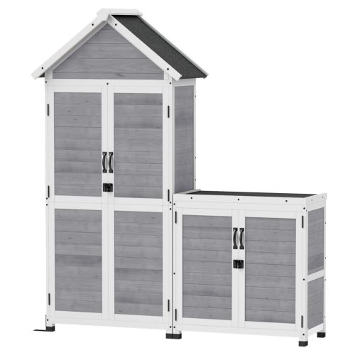 Fa kerti tárolószekrény zárható ajtóval és állítható polcokkal időjárásálló kerti szerszámtároló