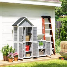   Fa kerti tárolószekrény zárható ajtóval és állítható polcokkal időjárásálló kerti szerszámtároló