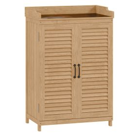   Fa kerti fészer 65,5x40x98,5 cm kerti tárolószekrény munkafelülettel, kompakt kerti szerszámos szekrény