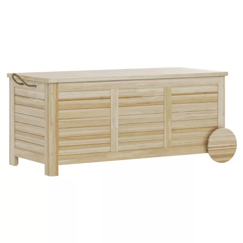 Kerti tároló láda kerekekkel 185 literes kültéri tároló és ülőpad 110x50x50 cm világosbarna