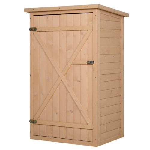 Kerti fészer polcokkal 75x56x115 cm időjárásálló kültéri szerszámos szekrény natúr fa