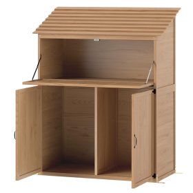   Fa kerti tárolószekrény lehajtható asztallal 110x54x136 cm kerti szerszámos szekrény tetővel fenyőfa, barna