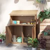 Fa kerti tárolószekrény lehajtható asztallal 110x54x136 cm kerti szerszámos szekrény tetővel fenyőfa, barna