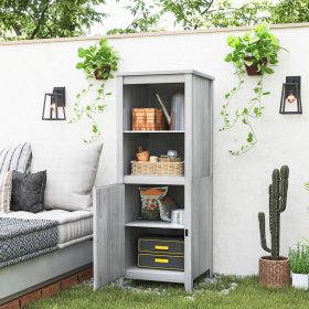   Keskeny fa kerti szerszámos szekrény ajtóval szürke kompakt kerti tároló
