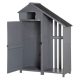 Kerti szerszámtároló ház tűzifatárolóval 129x51,5x180 cm fa kerti tároló szekrény szürke-fekete