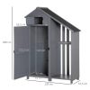 Kerti szerszámtároló ház tűzifatárolóval 129x51,5x180 cm fa kerti tároló szekrény szürke-fekete