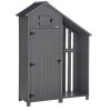 Kerti szerszámtároló ház tűzifatárolóval 129x51,5x180 cm fa kerti tároló szekrény szürke-fekete