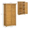 Kerti fészer lamellás ajtókkal 87x46,5x160 cm 3 polcos időjárásálló szerszámos szekrény fenyőfa, barna