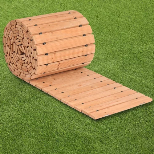 Összecsukható fa kerti járda 727x43 cm feltekerhető cédrusfa kerti ösvény kültéri használatra