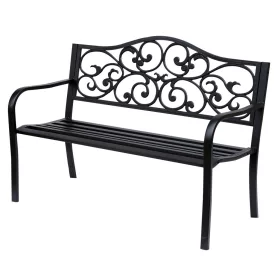   Fém kerti pad 2 személyes elegáns kerti pad 240 kg teherbírás 127x60x89 cm fekete