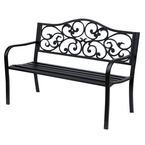 Fém kerti pad 2 személyes elegáns kerti pad 240 kg teherbírás 127x60x89 cm fekete