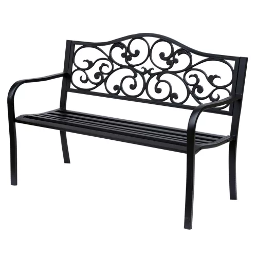 Fém kerti pad 2 személyes elegáns kerti pad 240 kg teherbírás 127x60x89 cm fekete