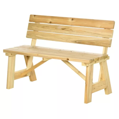 Fa kerti pad 2 személyes időjárásálló kerti pad háttámlával 220 kg teherbírás 116x56x80 cm natúr