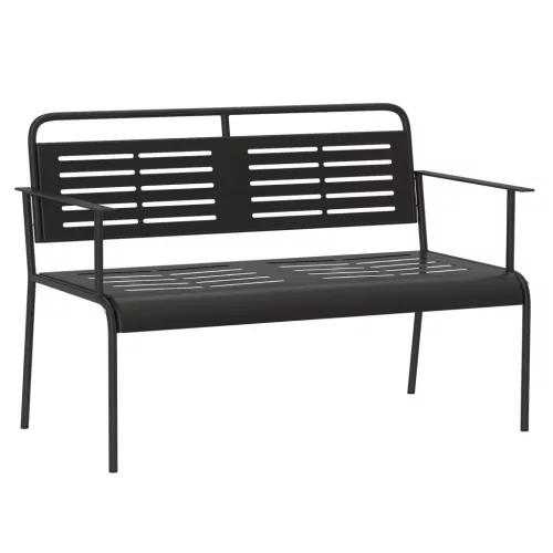 Kerti pad 2 személyes 121x64x84 cm fém kerti pad háttámlával és karfával, fekete