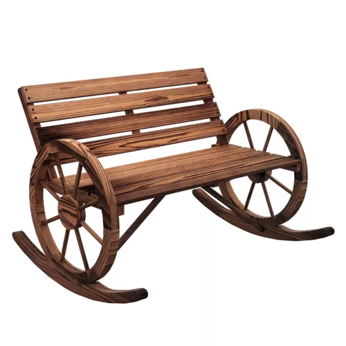 Kerti hintapad 2 személyes fa hintaszék kerék karfával, karbonizált kivitel, 105 cm