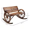 Kerti hintapad 2 személyes fa hintaszék kerék karfával, karbonizált kivitel, 105 cm