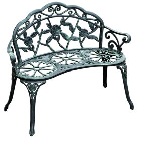   2 személyes antik zöld fém kerti pad elegáns kültéri bútor 100x54x78 cm