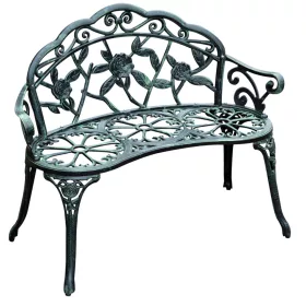   2 személyes antik zöld fém kerti pad elegáns kültéri bútor 100x54x78 cm