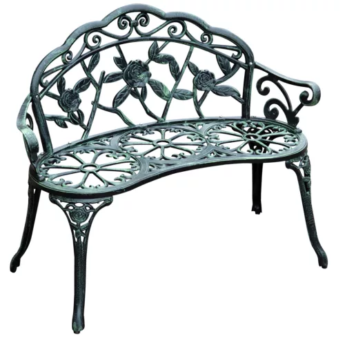 2 személyes antik zöld fém kerti pad elegáns kültéri bútor 100x54x78 cm