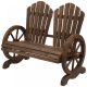 Garden bench wooden garden furniture rustic bench with wheel-shaped armrests dark brown 108x66x95 cm