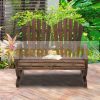 Garden bench wooden garden furniture rustic bench with wheel-shaped armrests dark brown 108x66x95 cm