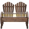 Garden bench wooden garden furniture rustic bench with wheel-shaped armrests dark brown 108x66x95 cm