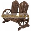 Garden bench wooden garden furniture rustic bench with wheel-shaped armrests dark brown 108x66x95 cm
