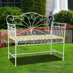   Kerti pad fém kerti ülőbútor karfás pad 113,5x50x93,5 cm fehér színben