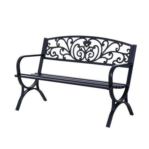 Garden bench outdoor seating furniture with floral motif garden furniture 127x60x85 cm black